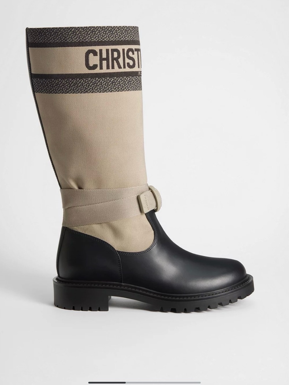 Dior Beige Canvas and Black Leather Knee Boots - D Major